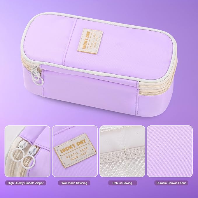 Pencil Case Aesthetic Pencil Bag with Zipper Pencil Pouch Big for Girls Kids Teens Adults Stationery Pencil Case Organizer for School Purple