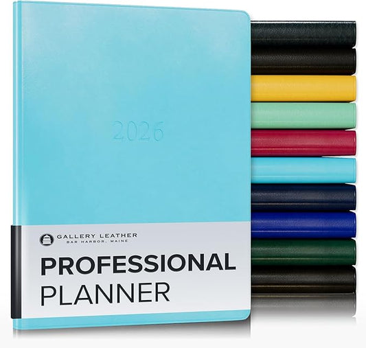 Gallery Leather Professional Weekly Monthly Planner 2026, Elegantly Bound Calendar Planner and Notebook with Stylish Gold-Gilded Page Edges, 12 Months - Acadia Pool - 9 x 7 "
