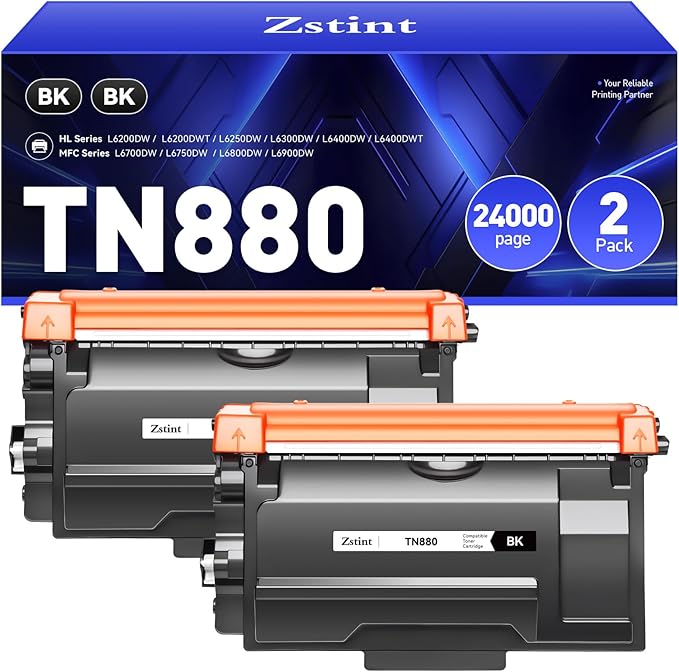TN880 Toner Cartridge High Yield Compatible with Brother TN-880 TN850 TN820 TN890 HL-L6200DW L6200DWT L5200DW L5100DN L6400DW MFC-L5800DW L5700DW L6700DW L6800DW DCP-L5600DN Printer Ink Black 2-Pack