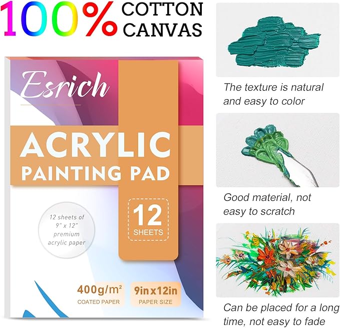 ESRICH Acrylic Paint Set, 74 PCS Professional Paint Supplies with Paint Brushes, Acrylic Paints, Easel, Canvases, Painting Pads, Palette, Paint Knives, Brush Cup and Art Sponge for Hobbyists Beginners