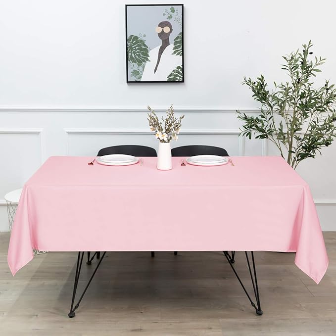 sancua Rectangle Tablecloth - 90 x 132 Inch - Stain and Wrinkle Resistant Washable Polyester Table Cloth, Decorative Fabric Table Cover for Dining Tables, Buffet Parties and Camping, Pink
