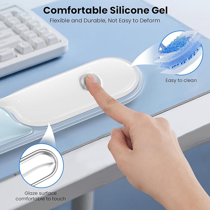 TECKNET Silicone Gel Wrist Rest for Computer Keyboard, Ergonomic Clear Gel Keyboard Wrist Rest Set for Typing Pain Relief, Comfortable Cool-Touch Wrist Support Pad for Office, Gaming, Study, Blue