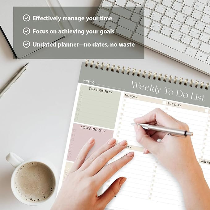 Weekly To Do List Notepad, Undated Planner with 52 Sheets (8.5''x11''), Desk Weekly Planner for Women & Man, Home School & Work