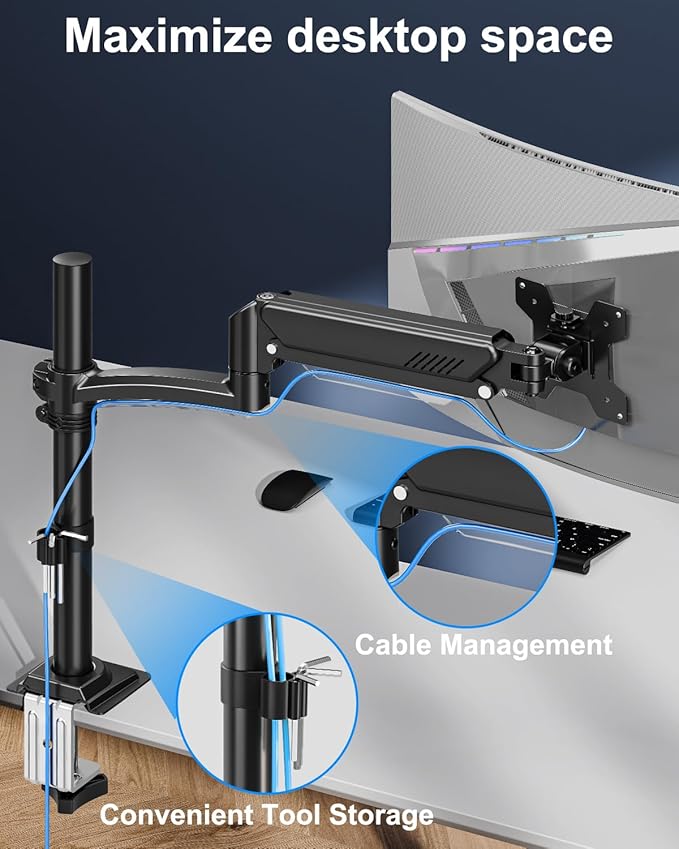 Single Monitor Mount Holds Max 22lbs, 13-32 inch Monitor Desk Mount, Height Adjustable Tall Monitors Arm, Monitors Stand with Tilt Swivel Rotation, VESA 75 100mm, Black, Freelift