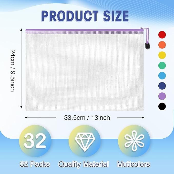 Jetec 32 Pcs Mesh Zipper Bags Toy Storage Bikini Organizer Bag Bolsas Para Guardar Trajes De Baño Waterproof Zipper Reusable Pouch Puzzle Multipurpose for Storage Office(Sweet Color,13 x 9.5 Inch)
