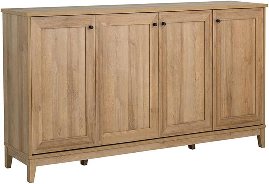 Prepac Yaletown 4 Panel Door Console Table with Storage, Oak Storage Cabinet with Doors and Shelves, Sideboard Storage Cabinet 60" W x 32" H x 16" D, OCBG-2220-1