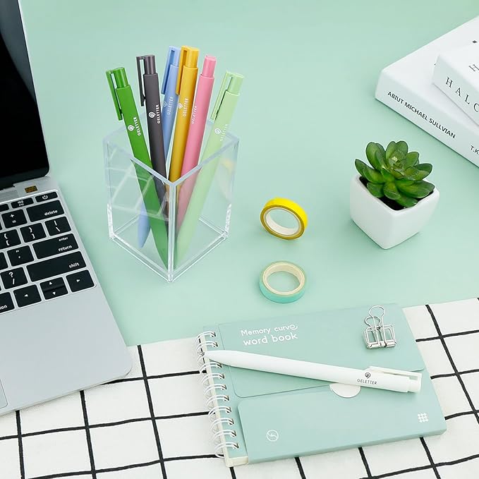 Gel Pens, 7Pcs 0.5mm Black Fine Point Pens, Retractable Built-in Sturdy Clip, Quick-Dry Ink, Ideal Gift for Journaling and Note-Taking Enthusiasts, Free Sticky Notes (Macaron)