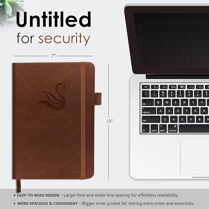 Elegant Password Book with Alphabetical Tabs - Hardcover Password Book for Internet Website Address Login - 7" x 10" Password Keeper and Organizer w/Notes Section & Back Pocket(Brown)