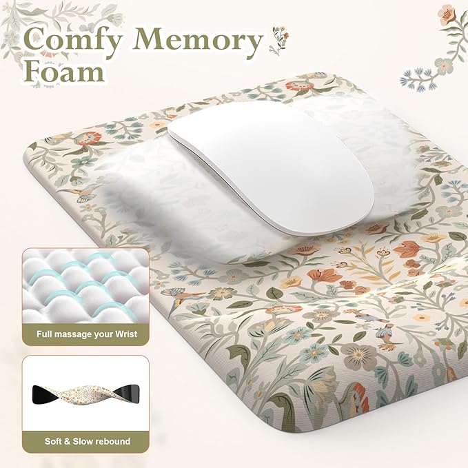 iLeadon Ergonomic Mouse Pad with Wrist Rest, Non Slip Mouse and Keyboard Pad, Cute Desk Pad Mat Sets, Extra Large Desk Cover Mat with Coaster for Women Home Office (Beige)