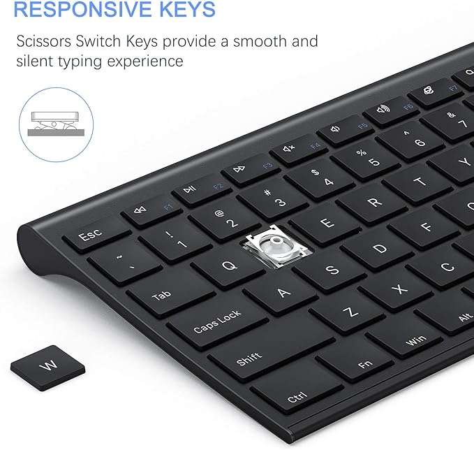 Wireless Keyboard and Mouse, Vssoplor 2.4GHz Rechargeable Compact Quiet Full-Size Keyboard and Mouse Combo with Nano USB Receiver for Windows, Laptop, PC, Notebook-Black