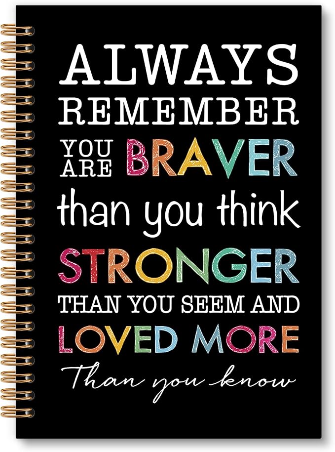 Inspirational Motivational Notebook Journal, Inspirational Gifts Spiral Notebook, You are Brave Motivational Notebooks Gifts for Women, Positive Gifts School Office Supplies, 6x8.2In（Black）