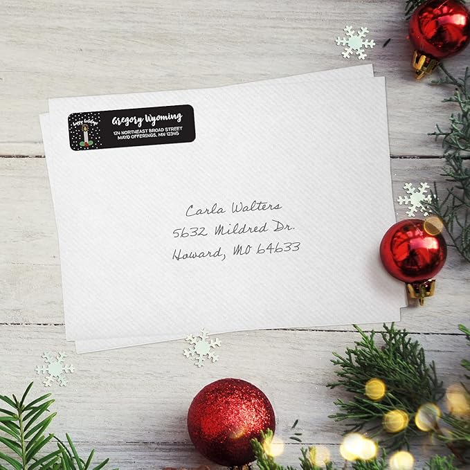 Holiday Candle Rolled Address Labels/Roll of 250 Personalized Return Address Labels/Designer Return Address Stickers in Elegant Plastic Dispenser