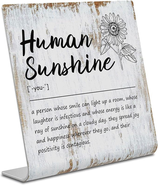Human Sunshine Definition Plaque Desk Decor Office Shelf Birthday Gifts for Women Men, Friends, Coworker, Sister, Mom, Dad, Aunt, BFF, Grandma, Boss, Teacher, Nurse Decorative Desk Signs XUV109