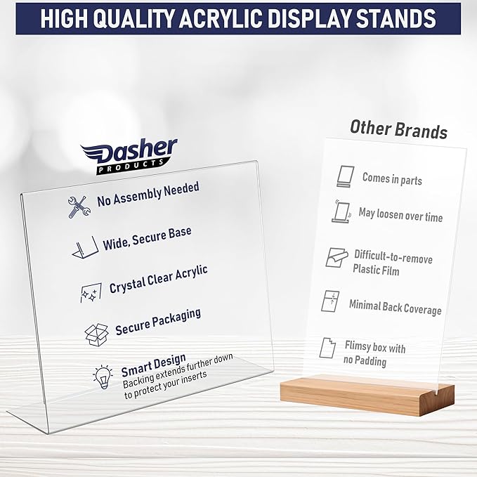 Slant Back Acrylic Sign Holder 11 x 8.5 Inches, 3-Pack Landscape Ad Frame, Flyer Display Stand. Menu and Table Sign Holder for Home, Office, Store, or Restaurant. Acrylic Stands for Paper and Signage