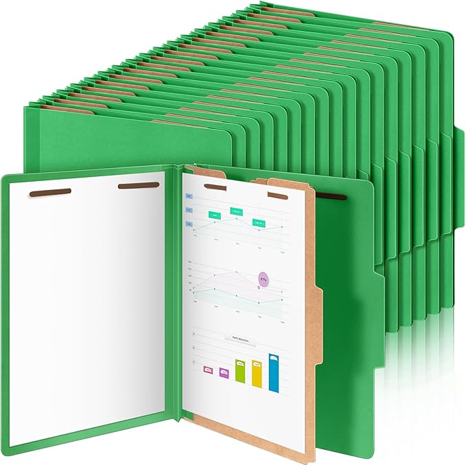 Skyygemm 60 Pcs Classification Folders Letter Size, 1 Divider Pressboard File Folder with Fasteners, Expanding File Organizer Bulk for Teachers, Clergy, Office, Church, Christmas Donations (Green)