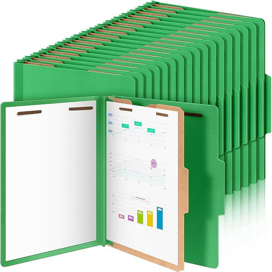 Skyygemm 48 Pcs Classification Folders Letter Size, 1 Divider Pressboard File Folder with Fasteners, Expanding File Organizer Bulk for Teachers, Clergy, Office, Church, Christmas Donations (Green)