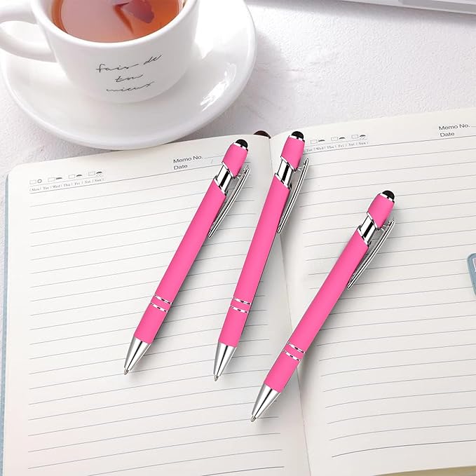 12 PCS 2 in 1 Stylus Ballpoint Pen with Stylus Tip, 1.0 mm Black Ink Metal Pen Stylus Pen for Touch Screens (Silver & Pink)