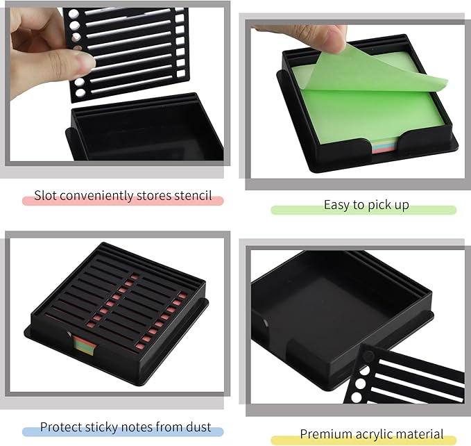 2 Sets of Sticky Note Stencil, Sticky Note to Do List Stencil, Reusable, Small and Practical, Suitable for to-Do List, Suitable for Home School Office (Black + Gray)