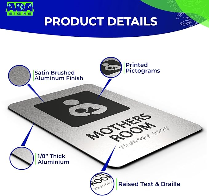 ADASigns Mothers Room Sign – 6" x 9" Durable Brushed Aluminum with Braille & Strong Adhesive Tape – Weatherproof Lactation Nursing Breastfeeding Bathroom Sign for Retail Store, Restaurant & Business