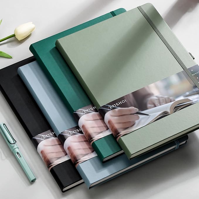 EMSHOI Notebook College Ruled - A4 Hardcover Leather Lined Journal, 192 Pages 100GSM Thick Paper, Large Diary for Women Men Work, School, Journaling, Writing - 8.3" x 11.7" - Dark Green