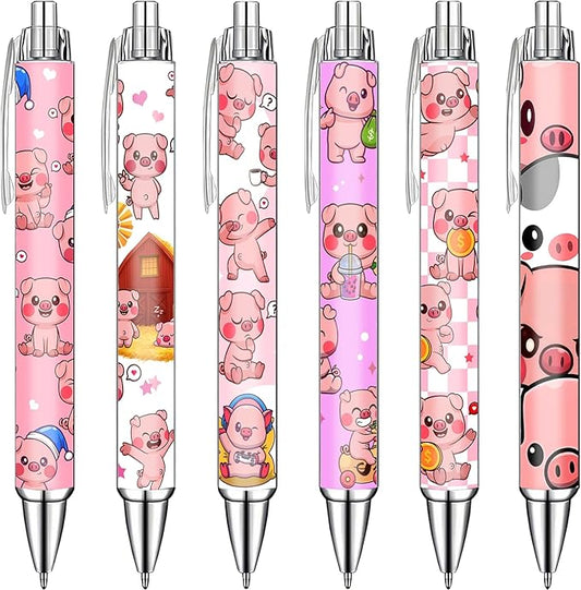 Idealmuzik Pink Pig Pens Set – Cute Piggy Gel Pens for Kids, Teens, and Animal Lovers – Fun Writing Stationery Gift for School, Office, or Journaling – Thanksgiving Christmas New Year Gifts, 6 Pack