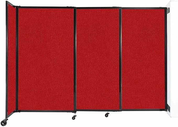 Wall-Mounted Sliding StraightWall Room Divider | Adjustable Widths | Locking Wheels | Room Separator | Up to 7'2" Wide x 5' Tall Red Fabric Panels