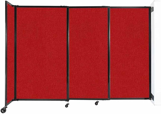 Wall-Mounted Sliding StraightWall Room Divider | Adjustable Widths | Locking Wheels | Room Separator | Up to 7'2" Wide x 5' Tall Red Fabric Panels