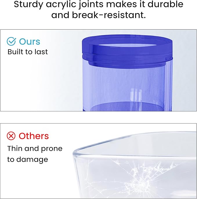 OfficeGoods 3-Tier Stackable Acrylic Holder- Stylish Desk Organizer and Storage for Office or Home – Transparent Round Design, Blue with Silver Metal Base