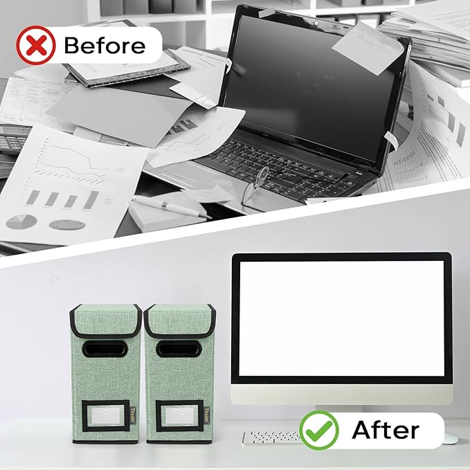 BALEINE File Organizer Box with Lid, Collapsible File Folder Organizer with Plastic Slide, Hanging File Folder Box for Office Document Storage (1 Pack, Green, S)