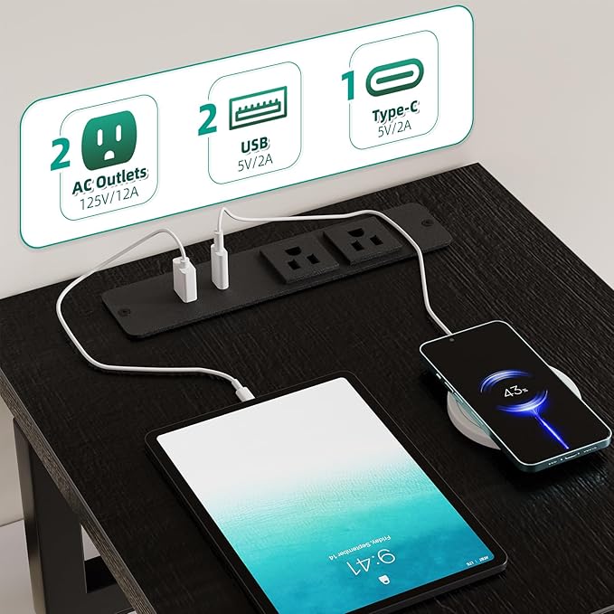 Simple Trending Dual Monitor Stand Riser with 2 USB Charging Ports, Computer Desk Organizer for 2 Monitors, Extra Long TV Stand for Laptop Office, iMac, Black