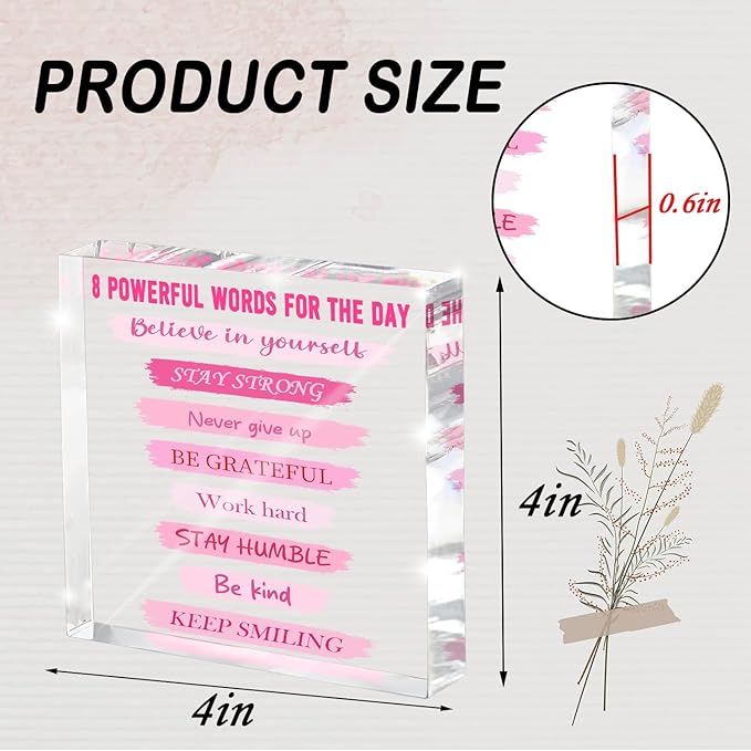Pink Motivational Desk Decoration, 4x4 Inches Pink Acrylic, 8 Daily Motivational Phrases, Suitable For Desks, Home Decoration And Dressing Tables, A Positive Gift For Women