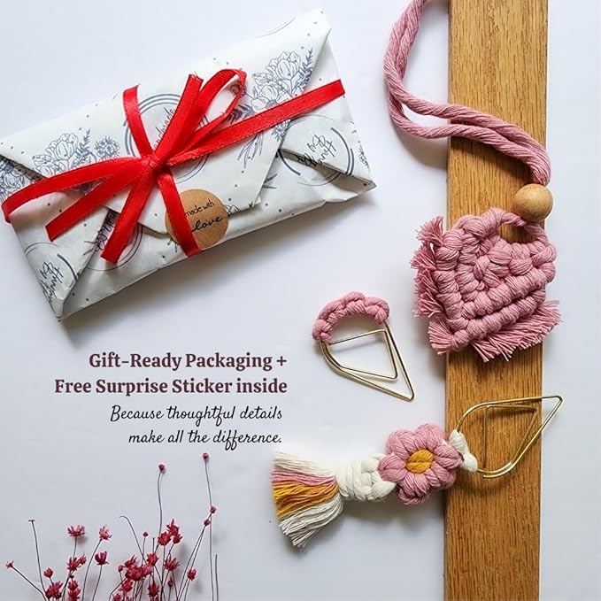 Set of 3 Whimsical Bookmark | Book tabs Classroom Must Haves Crochet Flower Bookmark Paper Clips Bullet Journal Tassels for Bookmarks Cute Things Teacher Must Haves