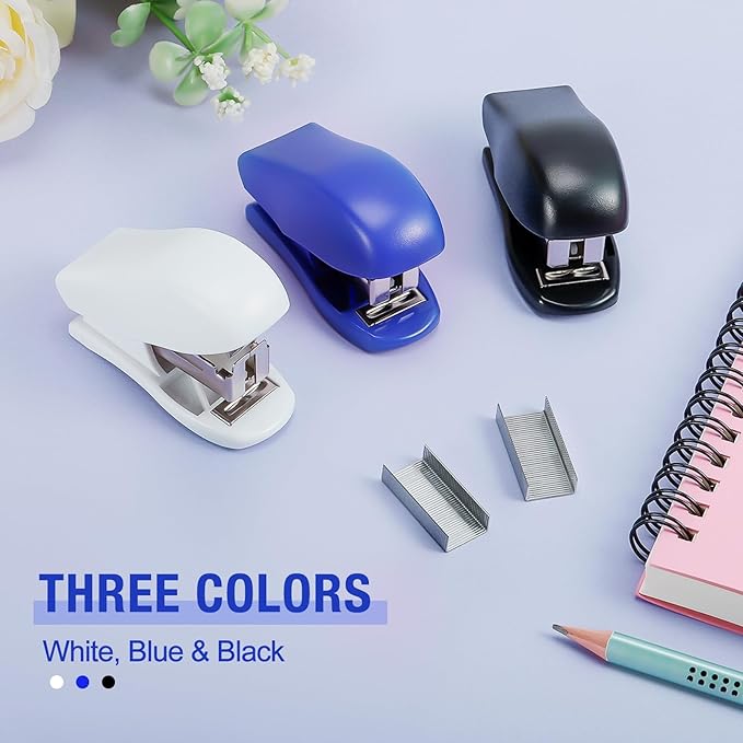 9 Pieces Mini Stapler with Staples,Small Stapler with 4320 Standard Staples,20 Sheet Capacity Office Desktop Staplers,Portable Compact Staplers for Office Student Home(Blue, White, Black)