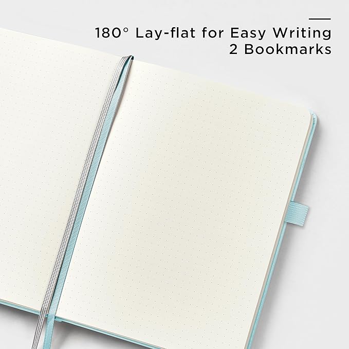 &And Per Se Dotted Journal Notebook, A5 Hardcover Leather Bullet Dotted Journal, 160 Pages 100 gsm Thick Paper, 3 Sheets of Stickers Included- 5.7'' x 8''（Cyan）