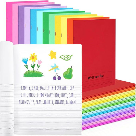 Henoyso 24 Pcs Primary Composition Notebook K-2 9 3/4 x 7 1/2 Inch Primary Journal, Back to School Supplies, Bulk Blank Writing Book for Kid to Write Draw Journal 60 Page Notebooks (Multicolored)