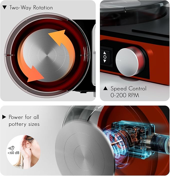 Pottery Wheel for Kids Adults and Beginners - Complete Pottery Set with 6" Turntable with Two-Way Rotation, 2.2lb Clay, Art Supplies Sculpting Tools, Craft Christmas Gifts for Teens Adults (Red)