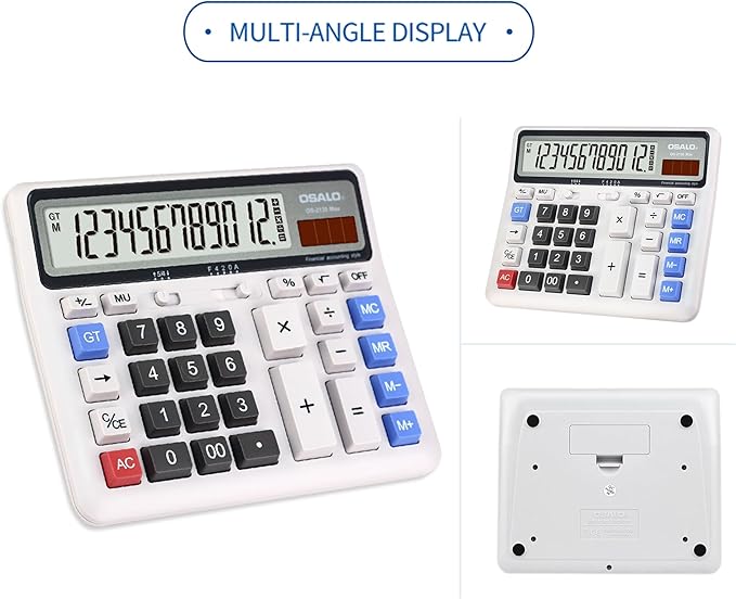 Desktop Calculator Extra Large LCD Display 12-Digit Big Number Accounting Calculator with Giant Response Button, Battery & Solar Powered, Perfect for Office Business Home Daily Use(OS-2135)