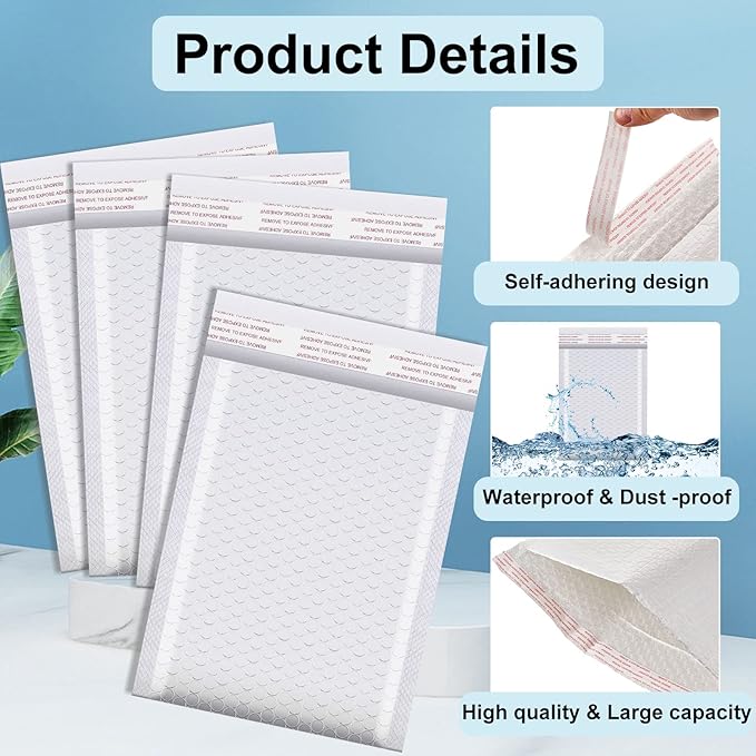 Thenshop 10 Pcs Extra Large Bubble Mailers 20 x 24 Inch Resealable Padded Envelopes Waterproof Shipping Packages Opaque Poly Packaging Envelope Mailers Cushioned Bags for Mailing Packaging, White