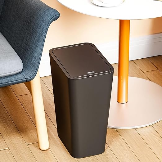 Yieach 12L Black Slim Bathroom Trash Can with Lid,3.17 Gallon Pet/Dog Proof Kitchen Trash Can,Rectangle Thin Garbage Can,Covered Waste Basket,Narrow Small Plastic Trashcan for Room,Bedroom,Office,3PCS