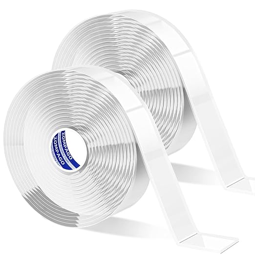 Heavy Duty Double Sided Nano Tape, 2Roll,0.6inx9.84F, Waterproof, Strong Adhesion, Clear, High Strength, No Residue Removability for Hanging, Wall Mounting, Home Decor, Adhesive for Shower