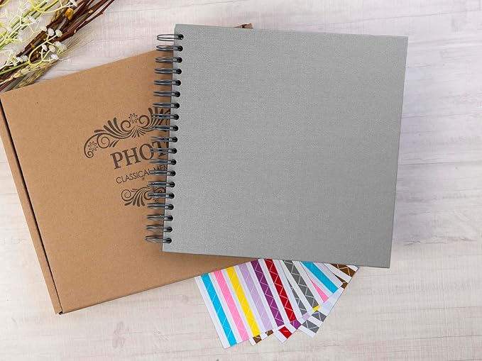 potricher 10 x 10 Inch DIY Scrapbook Photo Album 80 Pages Thick Kraft Blank Gray Paper Memory Book for Wedding and Anniversary Family (Gray, 10 Inch)