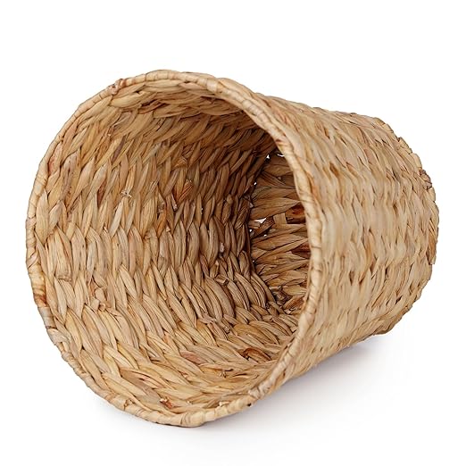 YANGQIHOME Wicker Trash Can with Lid, Water Hyacinth Garbage Can, Handwoven Wicker Waste Basket in Bathroom, Bedroom, Office, Living Room, Laundry Room, Blanket Basket 3.8 Gallon