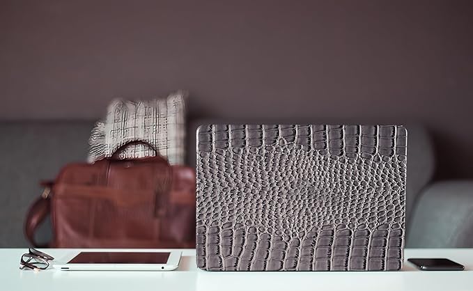 KEROM Compatible with Crocodile MacBook Air 13 inch Case 2021 2020 2019 2018 M1 A2337 A2179 A1932, Textured Elegant Luxury Aligator Skin Snakeskin PU Leather Hard Shell & Keyboard Cover, Grey
