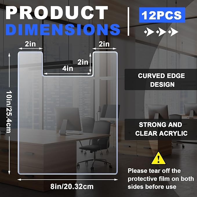 8'' x 10'' Clear Acrylic Literature Shield for 8. 5'' x 11'' Brochure Magazine Holders Clear Brochure Holders Shield to Keep Papers from Falling Forward for Marketing Store Shopping Office(12 Pcs)