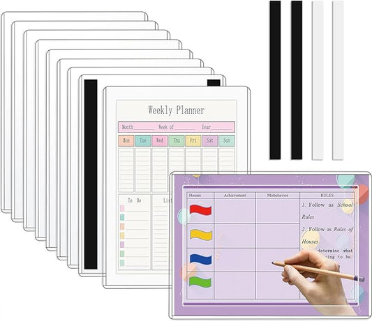10 Pack Magnetic Sign Holder 8.5x11 Plastic, Writability Clear Sign Holders with Magnet Strips and Adhesive Strips for Office Retail Store Wall Display, Warehouse/Lift Document Display