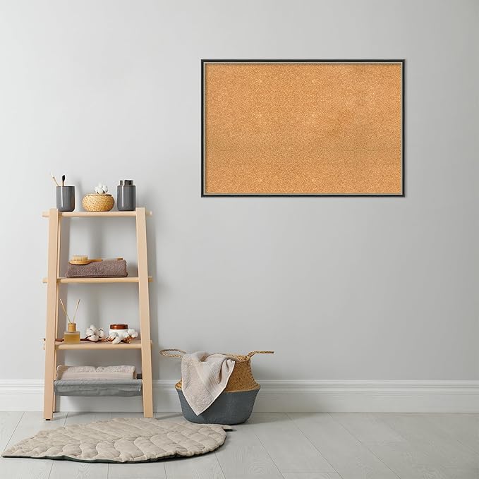 Amanti Art Natural Cork Board for Wall, 25x37 Vision Board with Black Wood Frame, Large Corkboard Office Decor for Home Organization, Modern Contemporary Corkboard Pinboard to display items for home