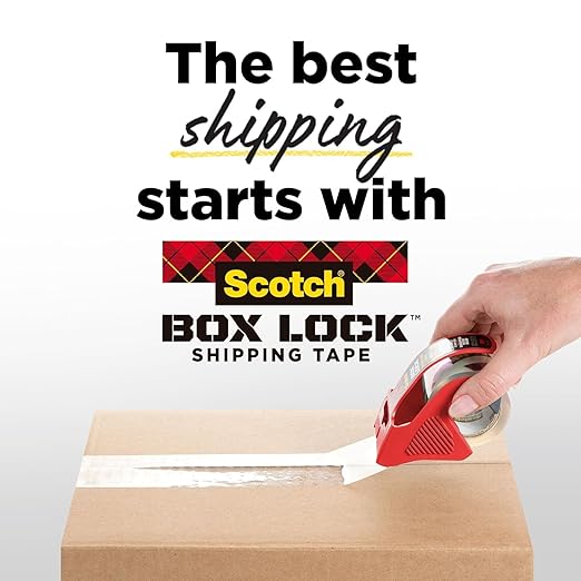Scotch Box Lock Packaging Tape with Dispenser, 1.88 inch x 800 inch (22.2 yd), 2 Rolls, Clear Heavy Duty Packing/Shipping Tape, Extreme Grip – Sticks Instantly to Any Box for Secure Seal