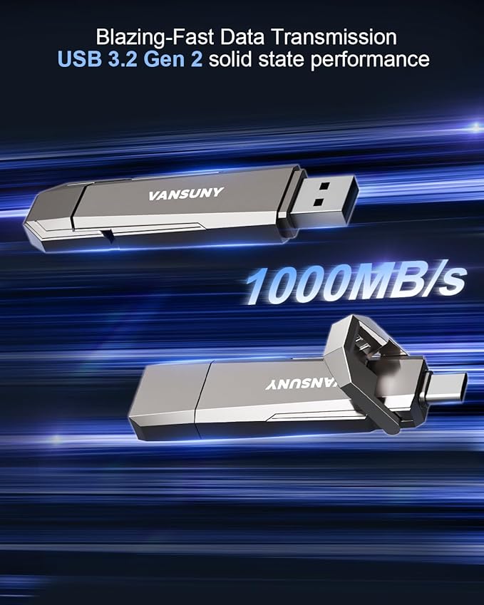 Vansuny 1TB USB Solid State Drive Up to 1000MB/s 3.2 Gen 2 Dual SSD USB A + Type C Portable External SSD for Android Phone Tablet Laptop MacBook PC