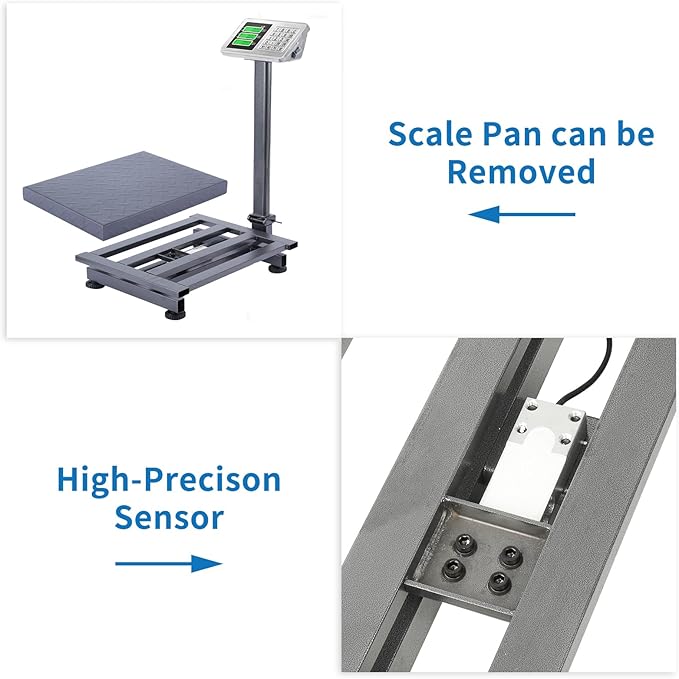 TUFFIOM 661lbs Electronic Industrial Commercial Platform Scale,Stainless Steel High-Definition LCD Display,Digital Floor Heavy Duty,Luggage Package Price Computing Postal Shipping Mailing，Grey