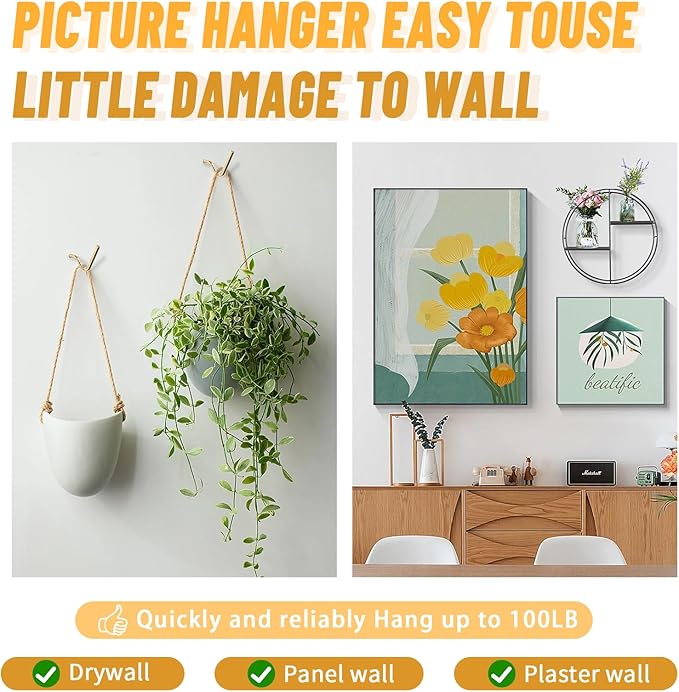 30pcs Aeneous Super Hook Picture Hangers and Office Pack, Drywall Hooks for Hanging Pictures, Wall Hooks, Picture Hangers, Picture Hanging Kit，Hang Art, Clock, Shelves, Mirrors